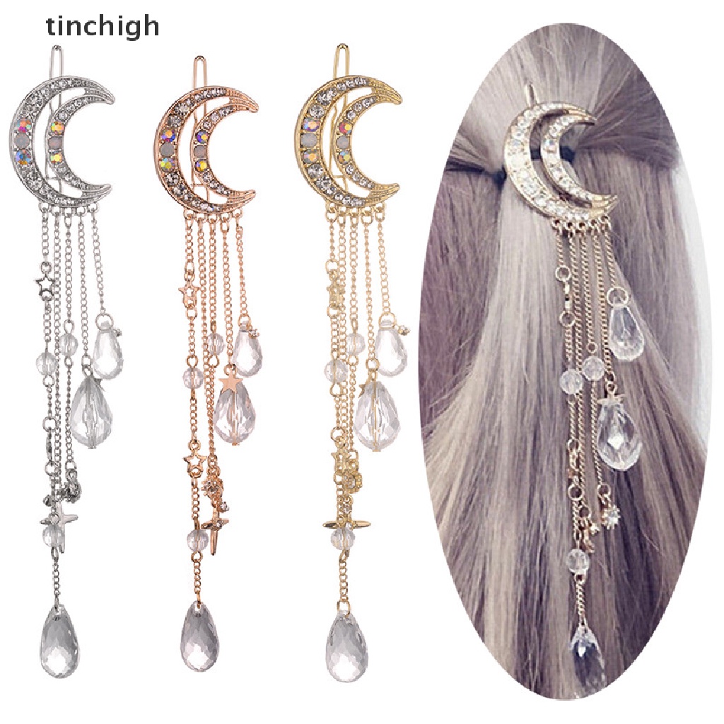 Kẹp Tóc Hình Mặt Trăng Đính Đá Pha Lê Cho Cô Dâu