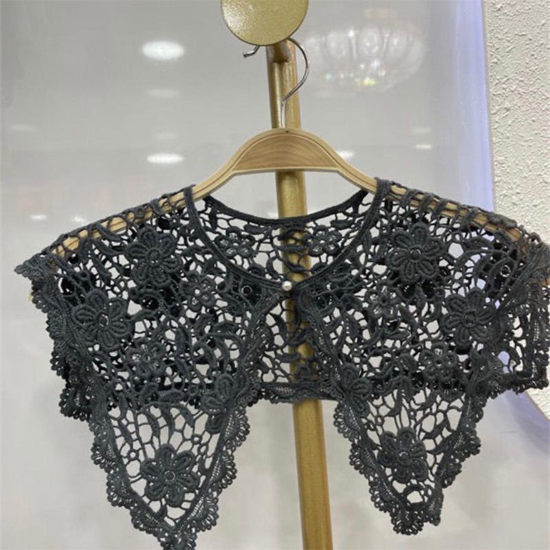 Khăn Choàng Ren Rỗng Thêu Hoa Đính Nút Ngọc Trai Ngọt Ngào Có Thể Tháo Rời Cho Nữ