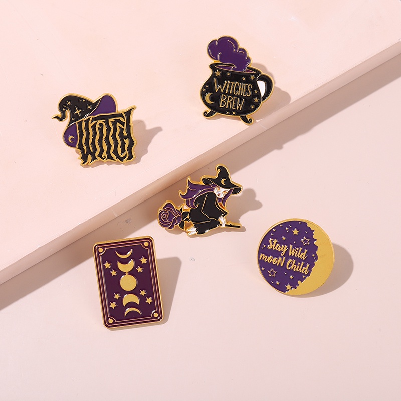Trâm cài áo QIHE JEWELRY họa tiết phù thủy hoạt hình chủ đề Halloween 5 kiểu độc đáo