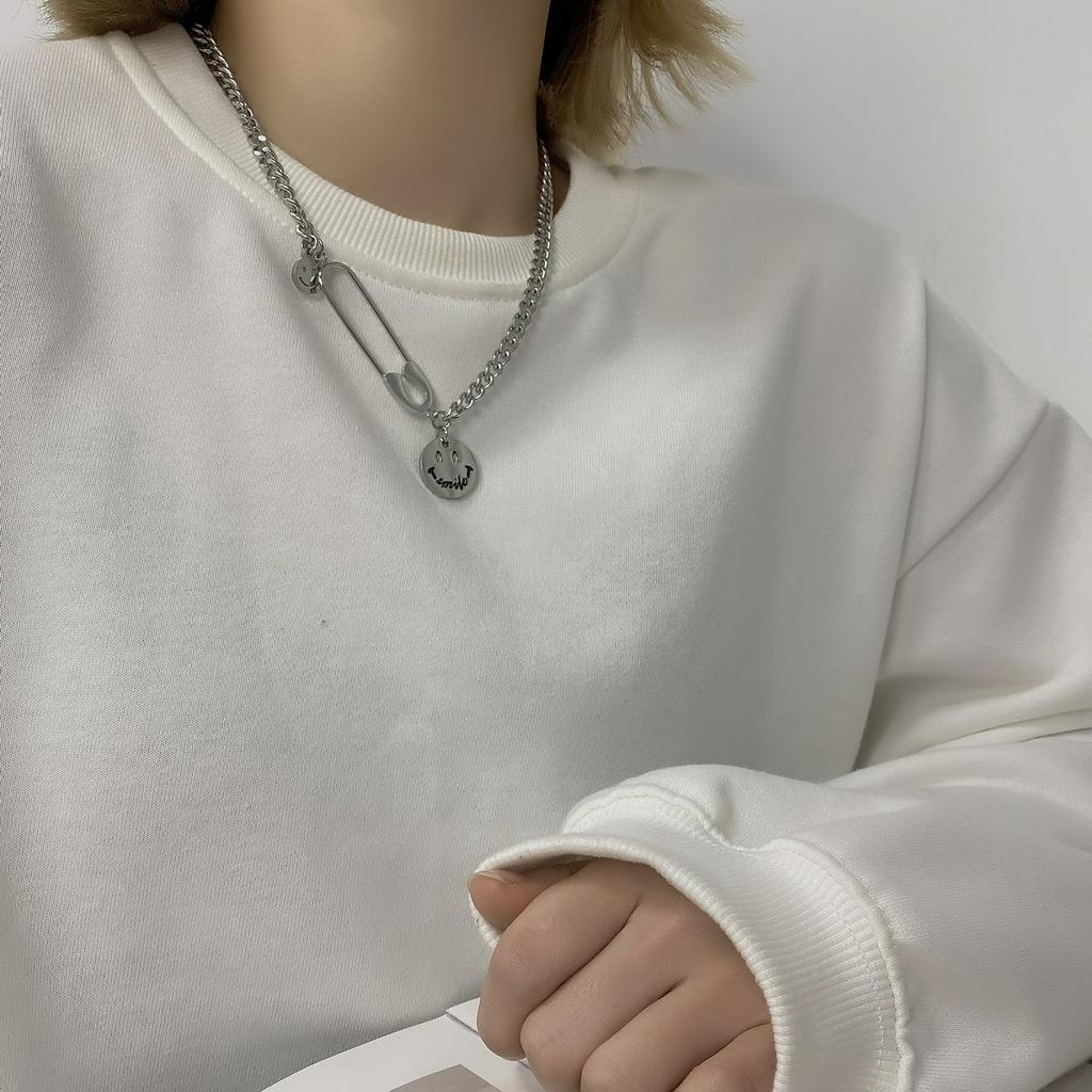 Dây chuyền sợi xích hình mặt cười và ghim băng chất liệu thép titan phong cách hip hop thời trang cho nam và nữ 22785