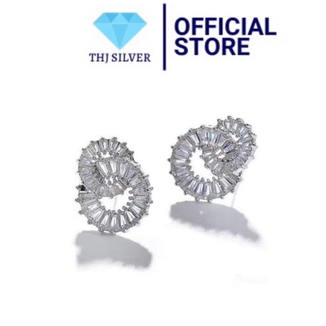 Bông tai nữ xoáy phủ đá bạc ta sang trọng - THJ Silver