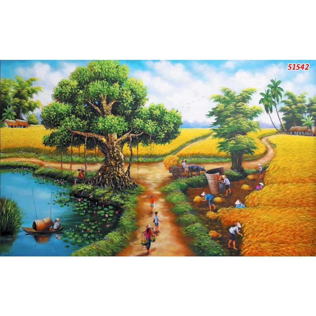 Tranh Làng Quê Thời Xưa Cũ Chuyên Dán Tường