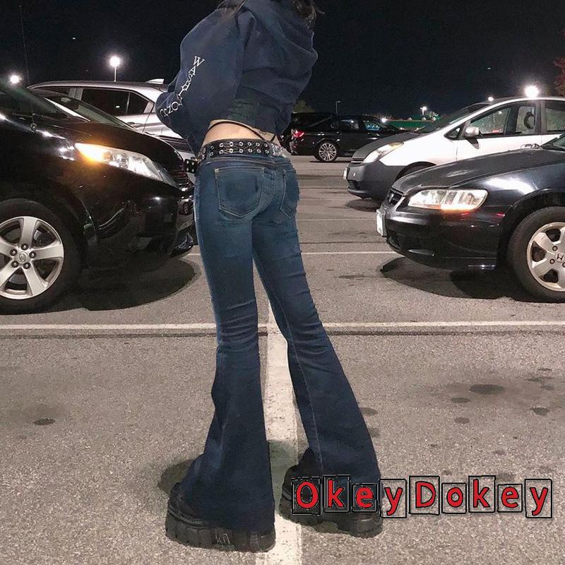 Quần jean nữ ống loe cao cổ retro thời trang hàn quốc
