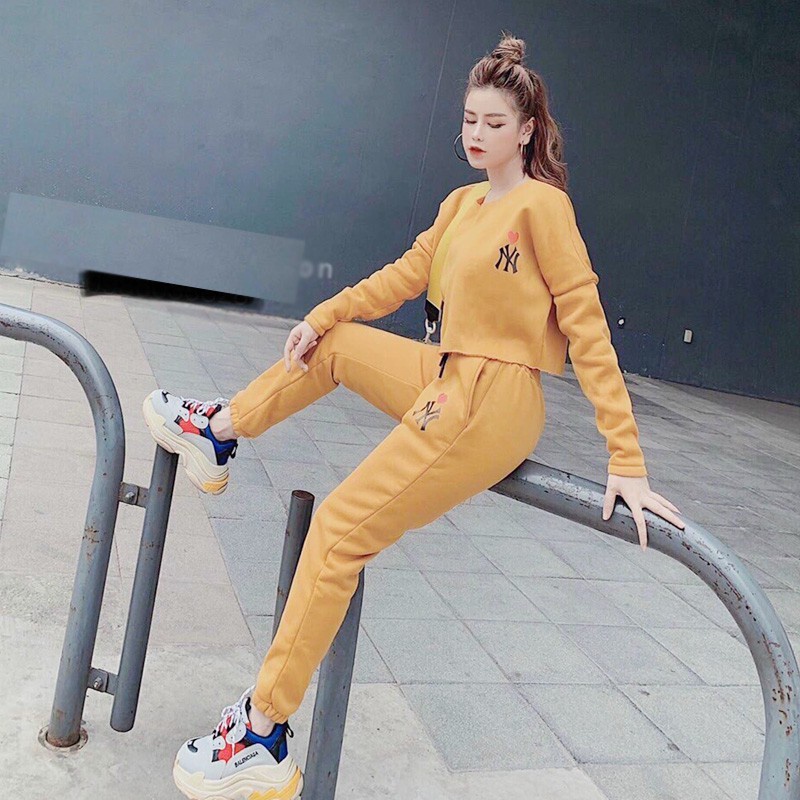 Sét bộ nữ đẹp quần dài bo chân áo tay dài in chữ NY cổ tròn thời trang xuân hè thu đông S111 - Hàng mới về