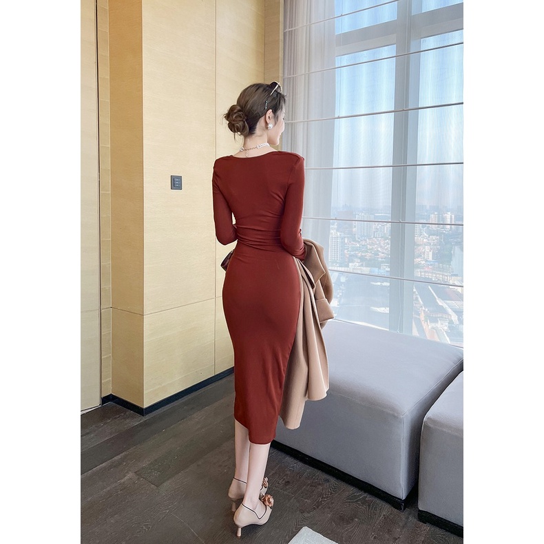 ZYHT Đầm Dài Cổ Chữ V Nhấn Eo Thời Trang Mùa Xuân Phong Cách Mới Cho Nữ váy dạ hội 5561