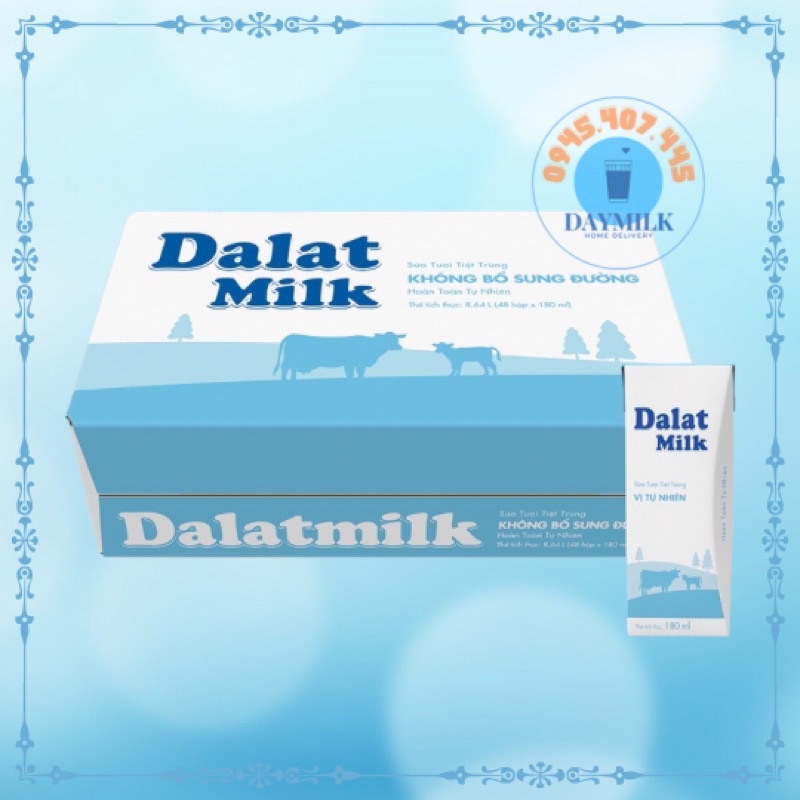 Thùng 48 hộp Sữa Tươi Tiệt Trùng Dalat Milk 180ml