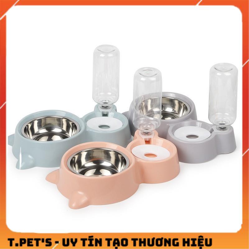 Bát đôi chó mèo inox có bình nước tự động