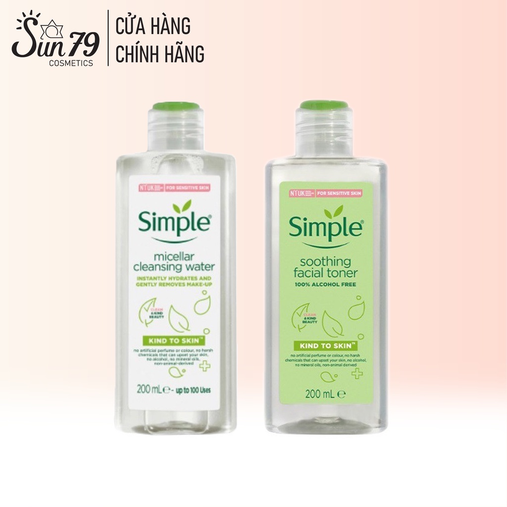 Combo 2 Sản Phẩm Giúp Da Sạch Sâu Và Dưỡng Ẩm Dịu Nhẹ Cho Da Simple Kind To Skin (Tẩy trang 200ml + Toner 200ml)