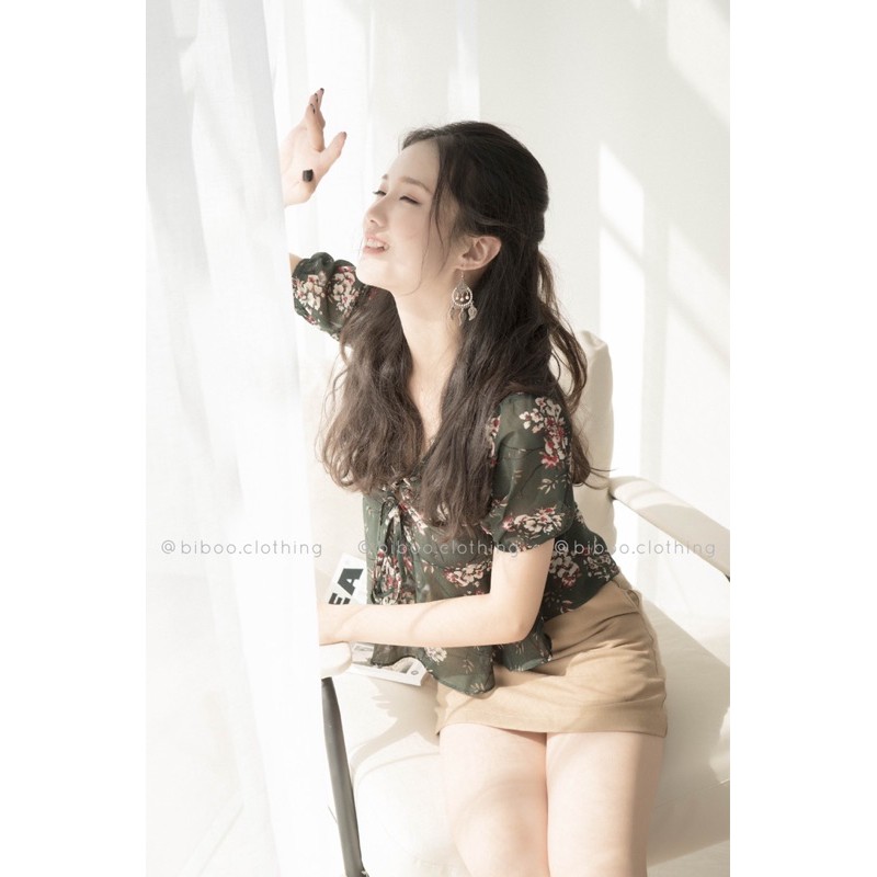 BIBOO - Áo hoa rút ngực chất liệu voan mềm mại không nhăn