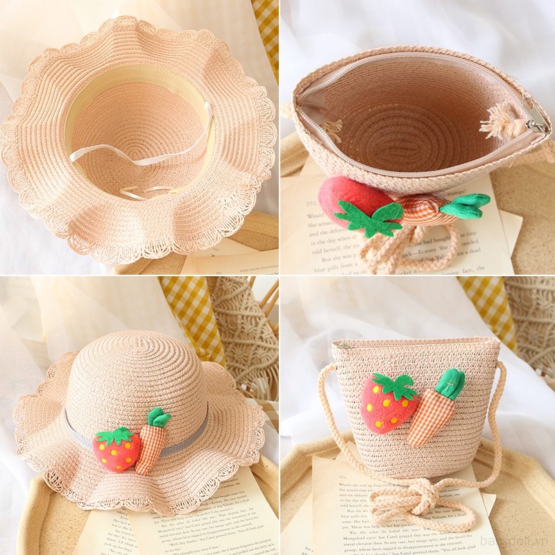 1 Túi cói Và 1 Mũ Rơm Thời Trang Cho Bé Gái
