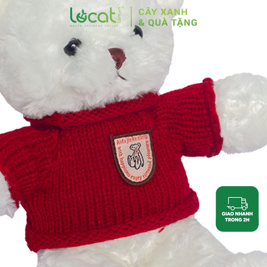 Gấu bông teddy lông trắng áo len đỏ vàng, quà tặng sinh nhật dễ thương cho bé