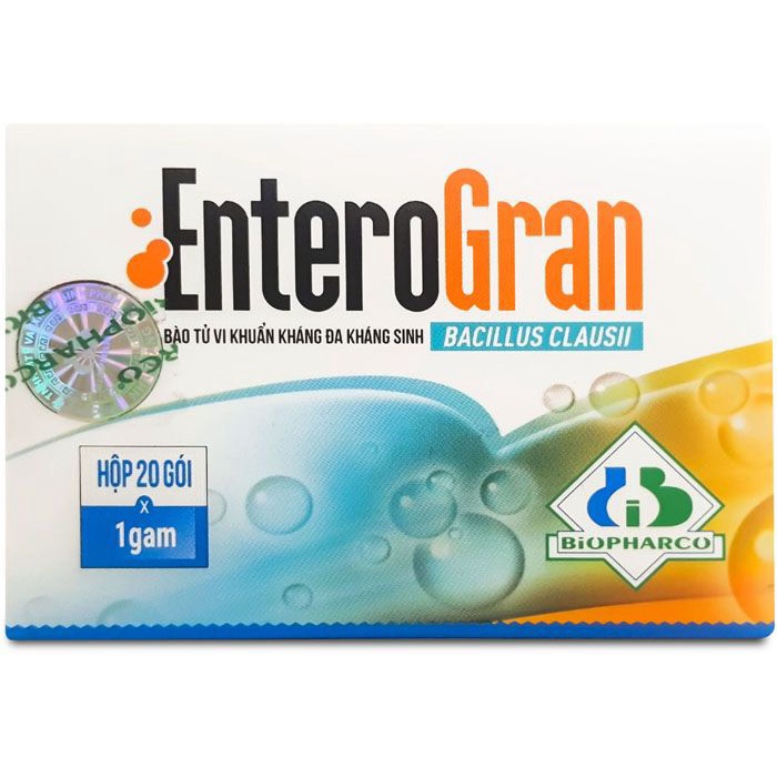EnteroGran Men bào tử vi khuẩn đa kháng sinh,phục hồi hệ vi sinh,ngừa rối loạn vi sinh. Hôp 20 gói