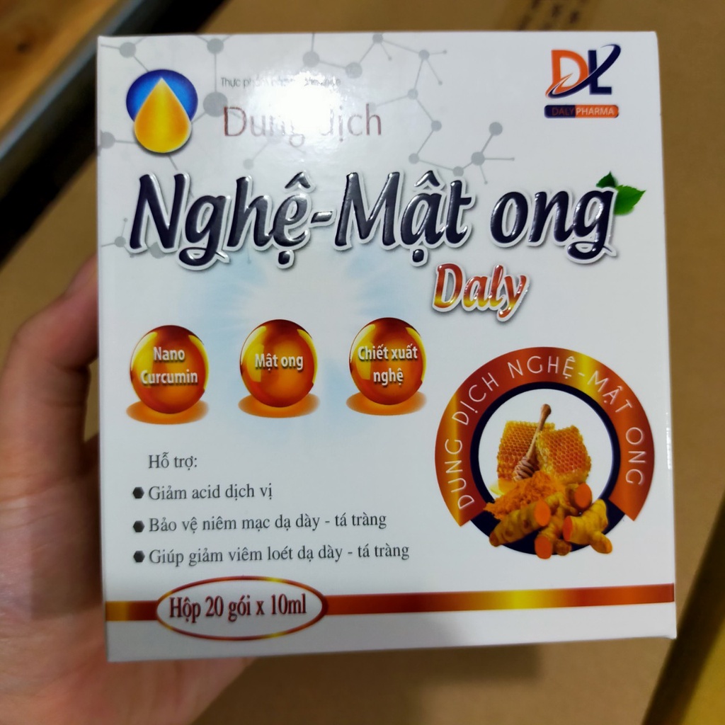 Dung dịch nghệ mật ong Daly giúp giảm viêm loét dạ dày (Hộp 20 gói)