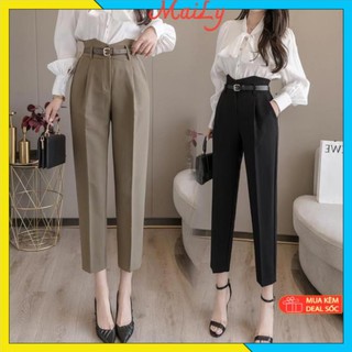 Quần baggy nữ lưng cao kèm đai kiểu mới - chất vải tuyết mưa - 2 màu đen và nâu cực xinh