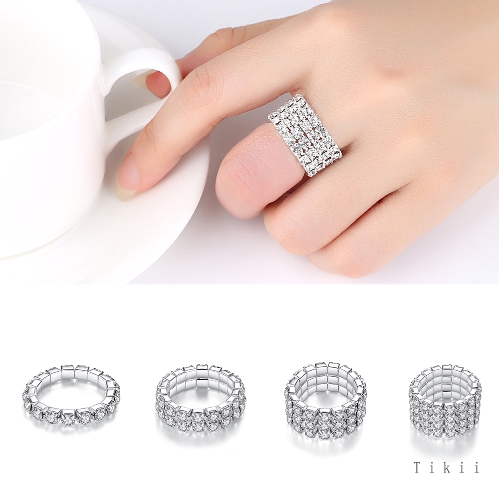 Nhẫn mạ bạc đính đá lấp lánh theo phong cách Hàn Quốc