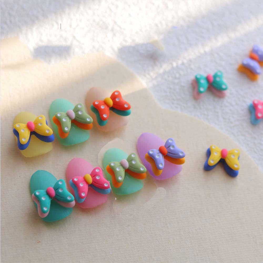 Set 10 Nơ Hai Lớp Bằng Nhựa Resin Trang Trí Móng Tay Nghệ Thuật DIY