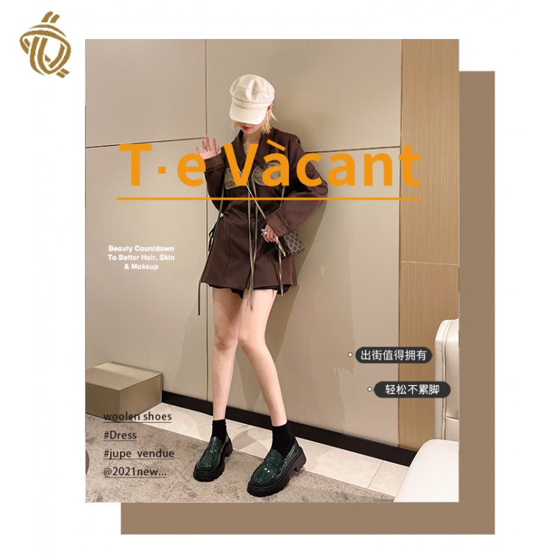 New round-headed British style patent leather thick heel high-cut Japanese loafers