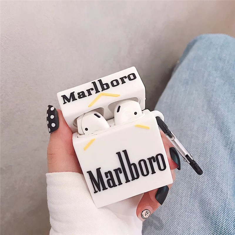 Vỏ case silicon bảo vệ airpod hình bao thuốc lá marlboro trắng