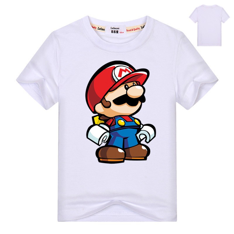 Áo thun cotton tay ngắn in hình game Super Mario cho trẻ