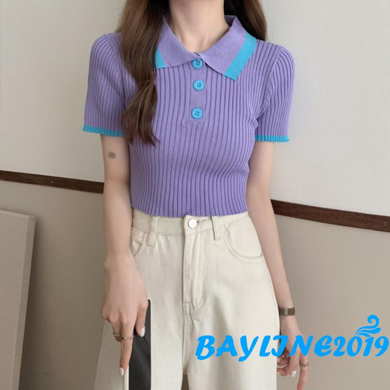 Áo Dệt Kim Tay Ngắn Màu Sắc Thời Trang Cho Nữ | BigBuy360 - bigbuy360.vn
