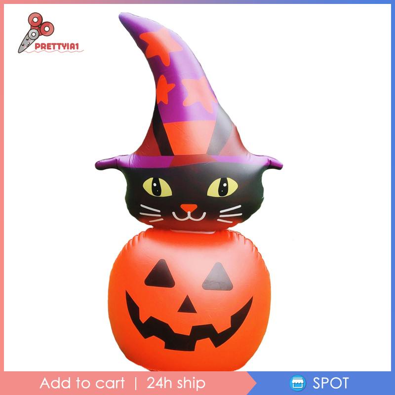 [Prettyia1] Bong Bóng Bơm Hơi Có Đèn Nhấp Nháy Hình Bí Ngô Mèo Trang Trí Halloween Cho Cỏ