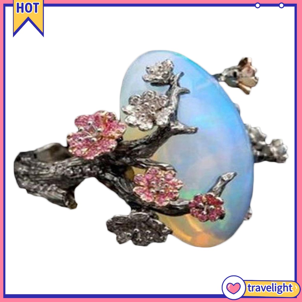 (Travelight) Nhẫn Đính Đá Opal Nhân Tạo Hình Hoa Anh Đào Phong Cách Cổ Điển Dành Cho Nữ