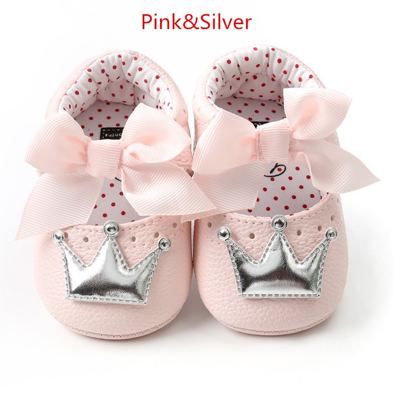 Giày Búp Bê Đế Mềm Chống Trượt Hình Vương Miện Cho Bé Gái
