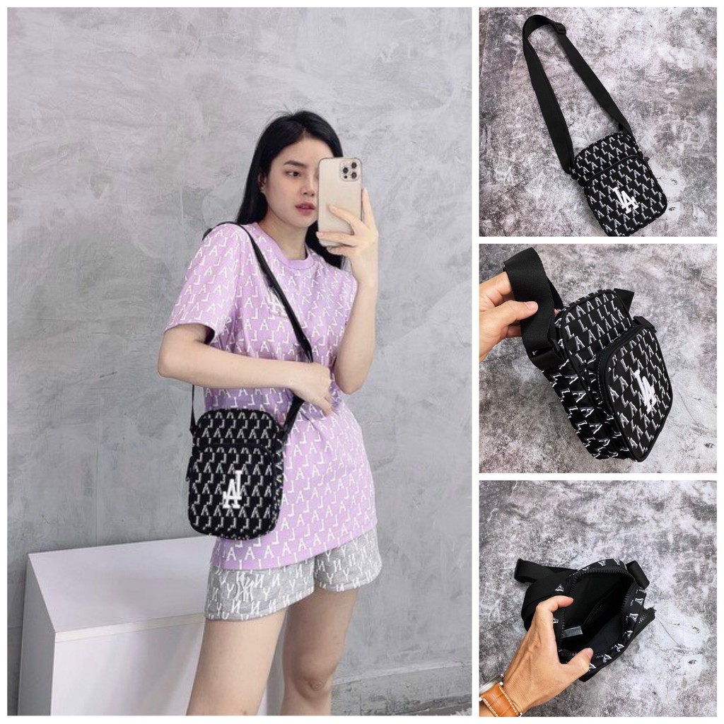 Túi Đeo Chéo minibag LA  M.L.B Monogram - Black XUẤT DƯ FULL TEM TAG CODE