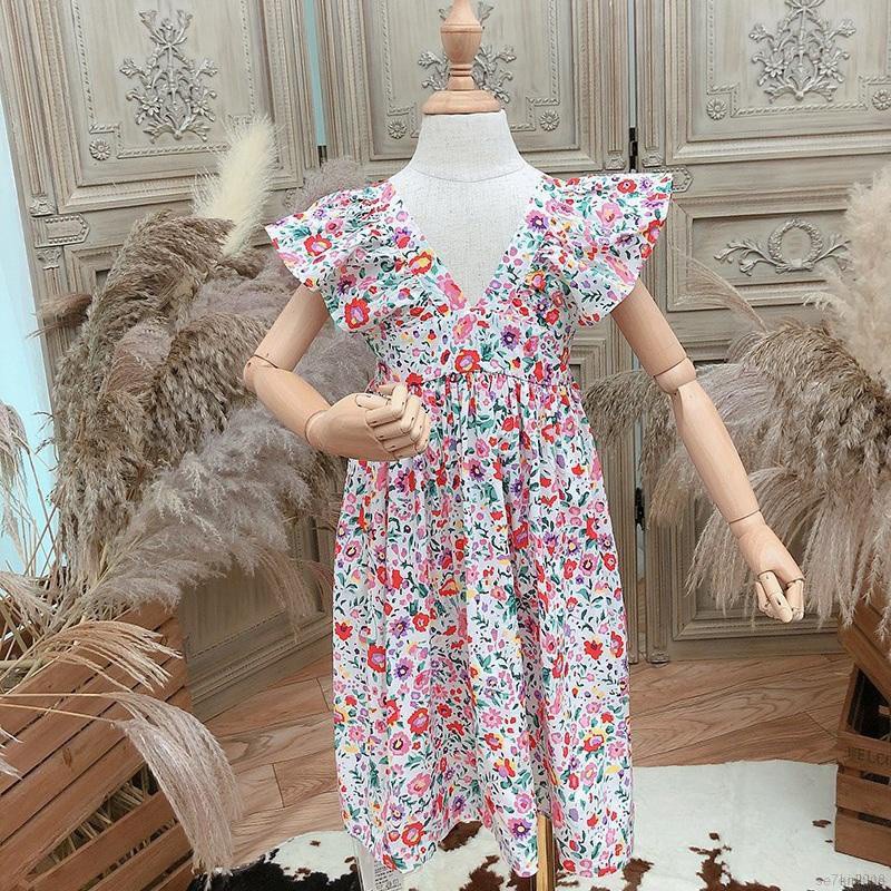 Đầm hoa nhún bèo thời trang mùa hè cho trẻ em