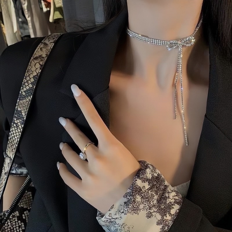 Vòng cổ Chocker, dây chuyền nơ đính FULL đá cao cấp sang chảnh siêu xinh