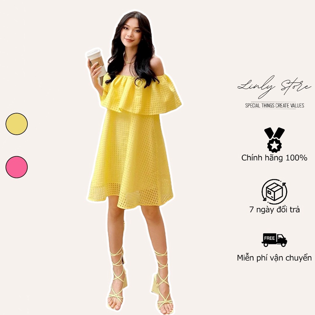 Váy babydoll big size kẻ caro Linly Store đầm đi biển trễ vai dáng suông V-BBO
