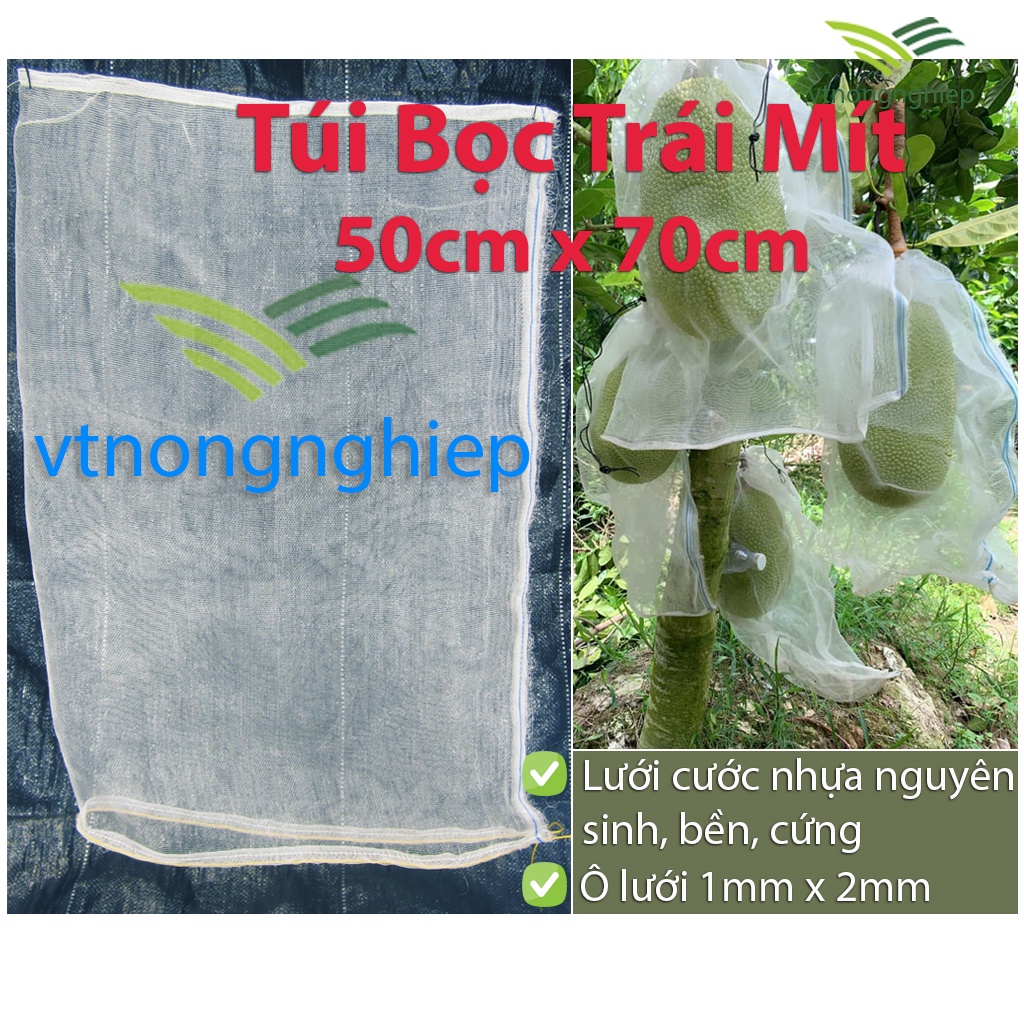 10 Túi bọc mít, kích thước 50x70cm, sợi cước trắng, ô lưới 1x2mm, túi bao trái mít Thái, bền, sử dụng được nhiều lần