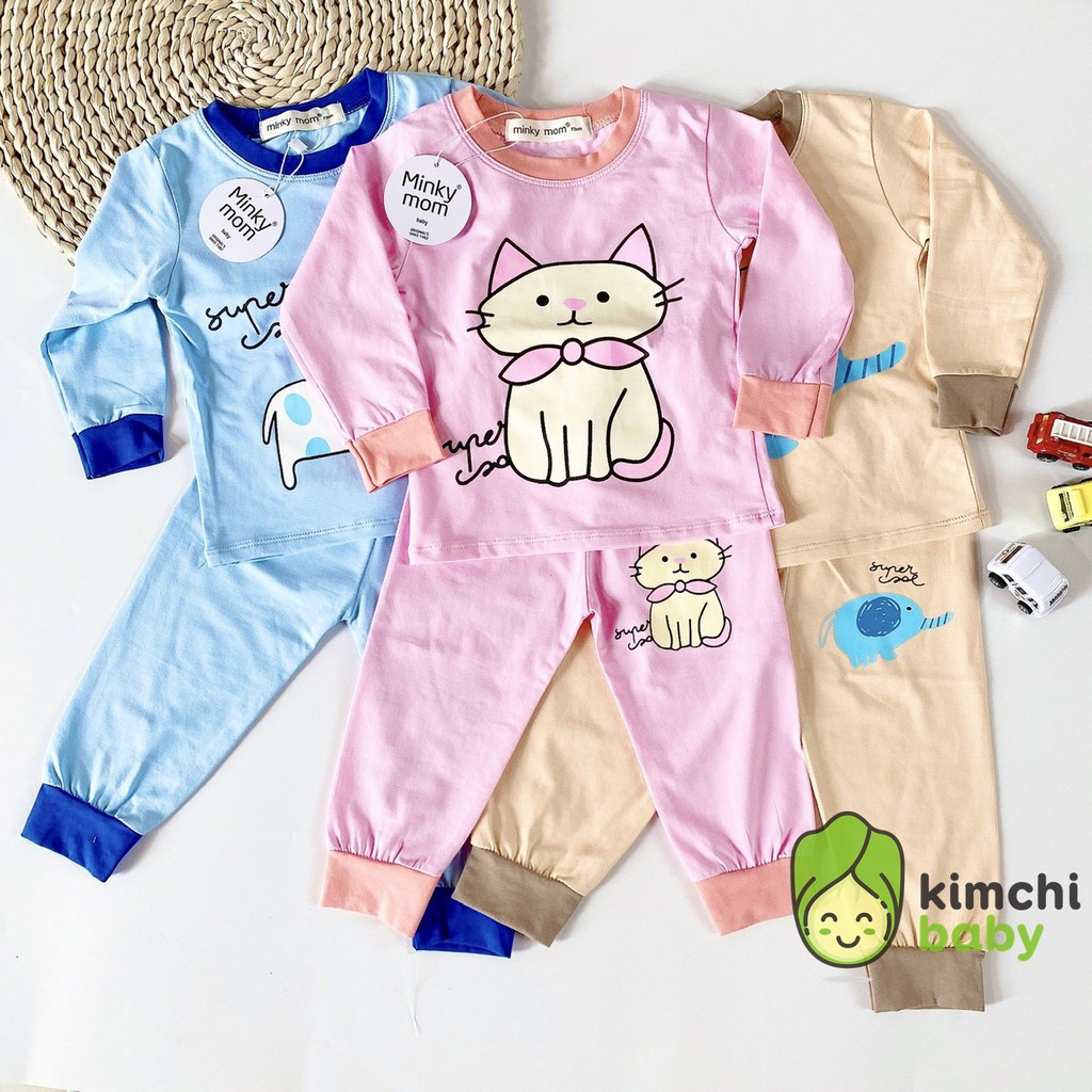 Bộ Dài Tay Minky Mom Cotton 100% Họa Tiết Super Joe Chính Hãng Túi Zip Cho Bé Trai Bé Gái MKM25