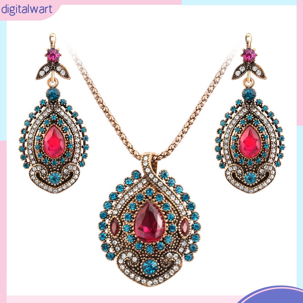 Set Dây Chuyền Và Đôi Khuyên Tai Đính Đá Phong Cách Bohemian Thanh Lịch Dành Cho Nữ