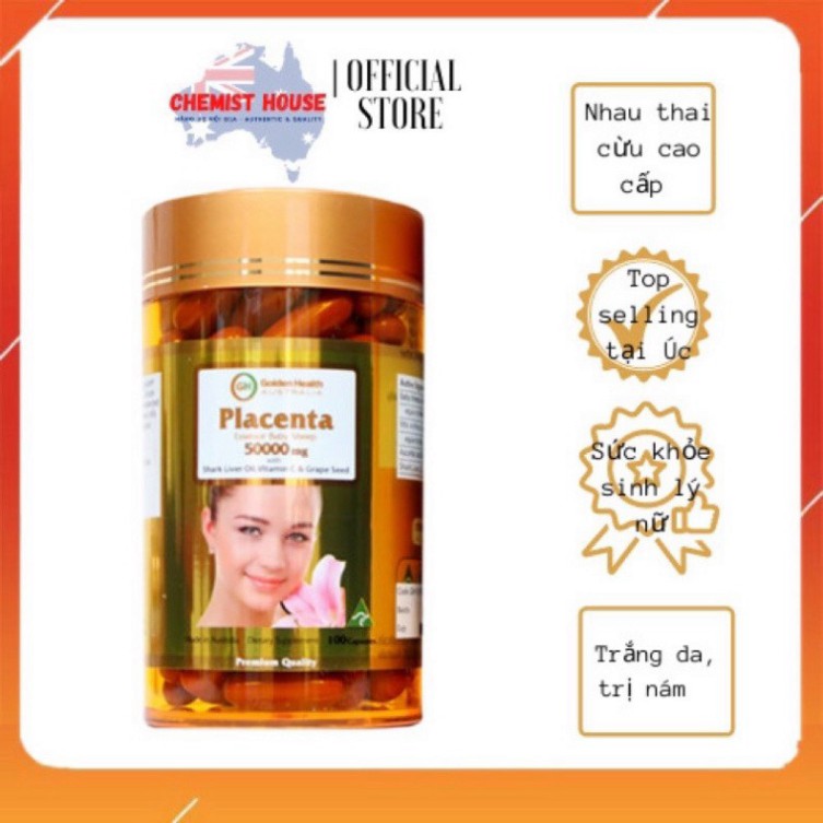 HẠ GIÁ [ Hàng Chuẩn ÚC ] Golden Healthy Placenta 50000mg - Viên uống nhau thai cừu 100 viên HẠ GIÁ