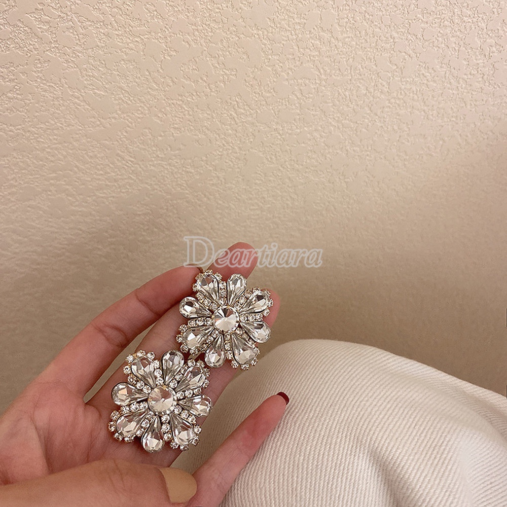 Bông Tai Hình Hoa Đính Đá Kim Cương Toàn Diện Phong Cách Âu Mỹ