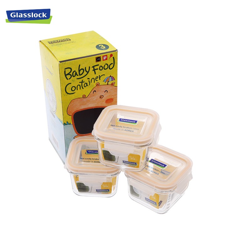 Bộ 3 hộp thuỷ tinh vuông Glasslock GL544 210ml x 3 - Hàng chính hãng