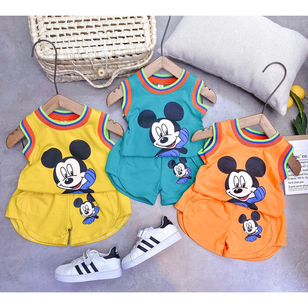 Bộ mickey sát nách viền neon cho bé