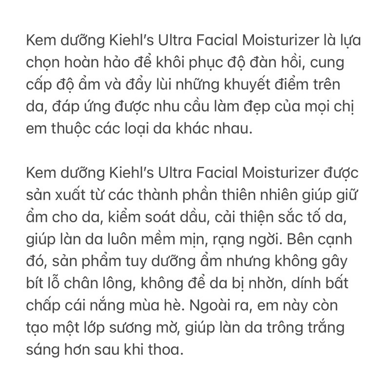 Kem dưỡng ẩm Kiehls Ultra Facial Moisturizer USA