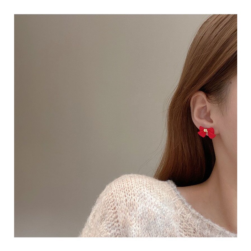 Khuyên Tai Bạc 925 Hình Nơ Đỏ Mới