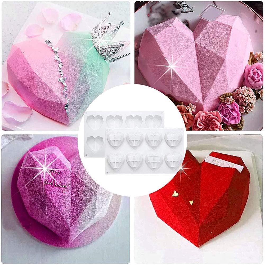 Bộ 8 Khuôn silicone Làm Bánh Hình Trái Tim Xinh Xắn