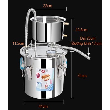 Nồi chưng cất tinh dầu Inox 55L (tặng kèm máy bơm mini) Nồi nấu rươu đa năng, nồi hấp xôi 41cm, nồi luộc gà hầm canh