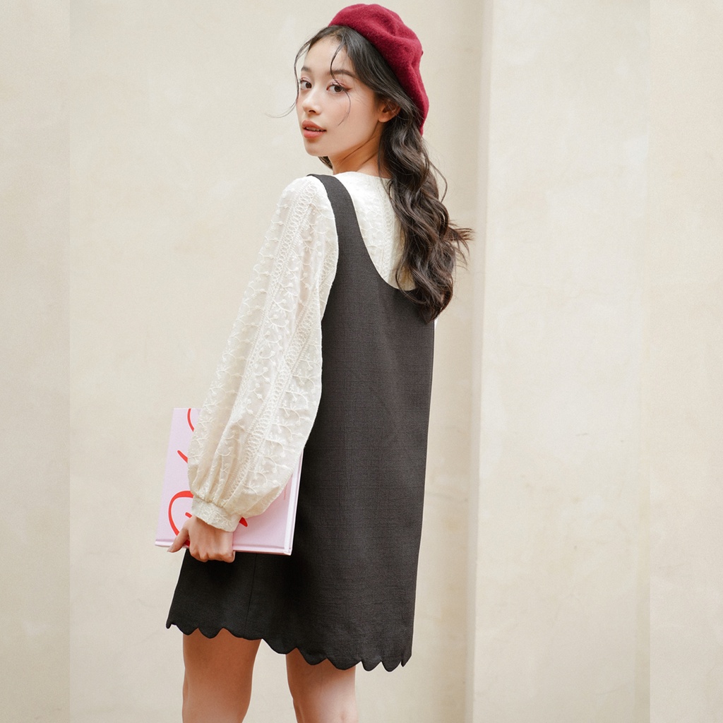 BLEUBIRD Váy yếm lượn gấu vải tweed mỏng Alice Pinafore