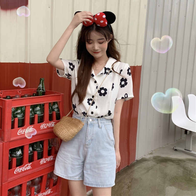 SUXI Áo sơ mi tay ngắn dáng rộng phong cách Hàn Quốc thời trang dành cho nữ