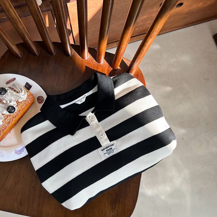 Áo Sweater Polo Dáng Rộng Kẻ Sọc Thời Trang Mùa Thu 2022 Cho Bé Trai