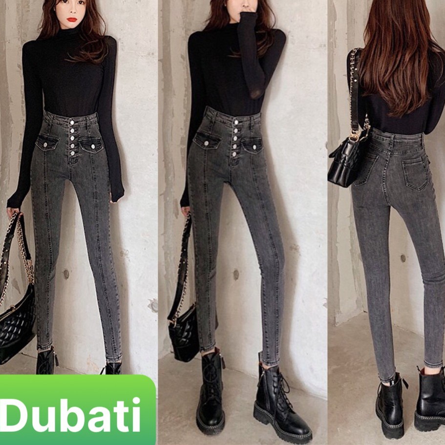 QUẦN JEAN NỮ CHẤT BÒ XÁM TÚI TRƯỚC 5 CÚC LƯNG CAO NÂNG MÔNG CO GIÃN CHUẨN XỊN - DB 1070 - DUBATI FASHION