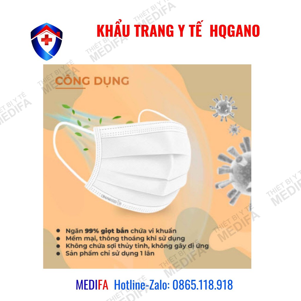 Hộp khẩu trang y tế quai thun 4 lớp HQGANO kháng khuẩn, đạt chuẩn xuất khẩu, không mùi, chất liệu cực mềm mại