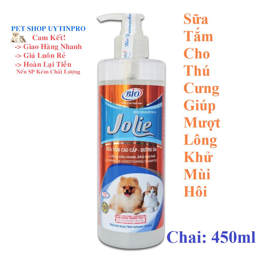 SỮA TẮM BIO JOLIE CHO CHÓ MÈO Giúp Dưỡng Da Lông Siêu Mượt Khử Mùi Hôi Chai 450ml Xuất xứ Việt Nam