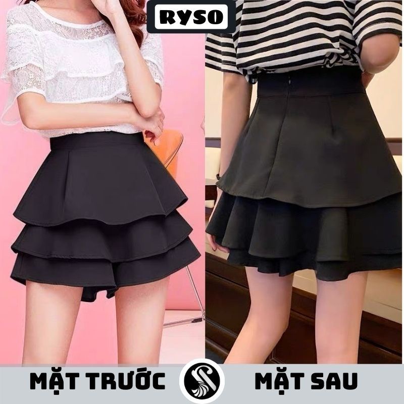 Chân Váy 3 Tầng Xòe Dáng Ngắn Lưng Cạp Cao Form Chữ A Mặc Công Sở Hoặc Thường Ngày