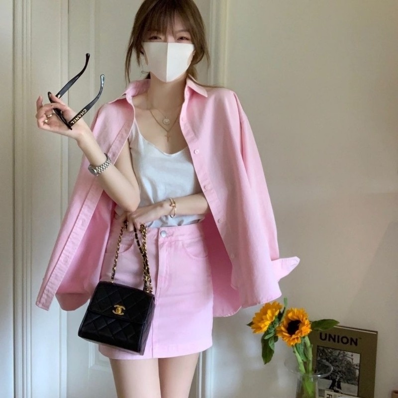 Set Áo Sơ Mi Và Chân Váy Phong Cách Hàn Quốc 2022 Thời Trang Mùa Xuân Mới Cho Nữ